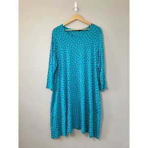 Gudrun Sjoden Womens Large Turquoise Blue Polka Dot Lyocell A-Line Pocket Dress